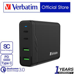 VERBATIM AC - FIXED PLUG (2 PD 100W & 2 USB) - Black (EU)