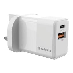 VERBATIM AC - FIXED PLUG (1 PD 20W & 1 USB) - White (UK)