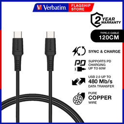 VERBATIM AC - TYPE-C to TYPE-C 480MB/s DATA TRANSFER & PD CHARGING (120cm - Black)