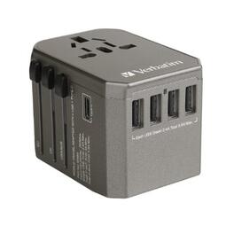 VERBATIM AC - UNIVERSAL PORTABLE ADAPTOR (PD 29W, 3 USB) - Grey