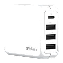 VERBATIM AC - UNIVERSAL POWER CHARGER (PD 30W & 3 USB) - White